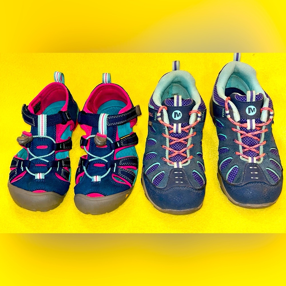 2 - Youth Girls Hiking Shoes Merrell Chameleon & KEEN Seacamp Il - Girls 1.5 - 2